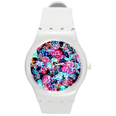 Neon Floral Round Plastic Sport Watch (m) by 3cl3ctix