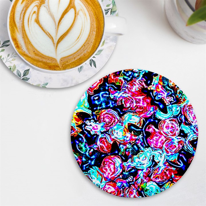 Neon Floral UV Print Round Tile Coaster