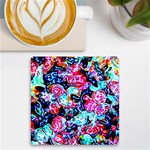 Neon Floral UV Print Square Tile Coaster  Front