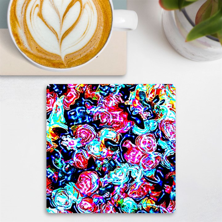 Neon Floral UV Print Square Tile Coaster 