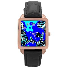 Abstract Tropical Rose Gold Leather Watch 