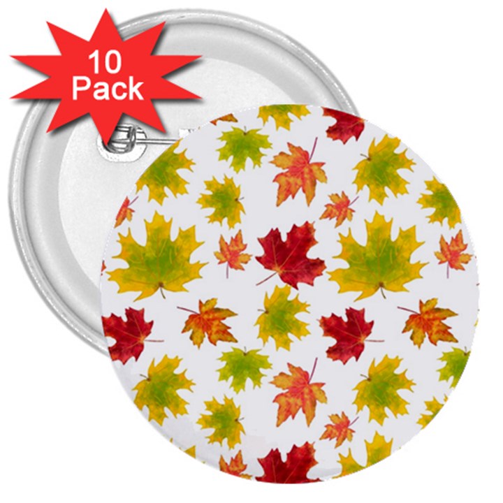 Bright Autumn Leaves 3  Buttons (10 pack) 