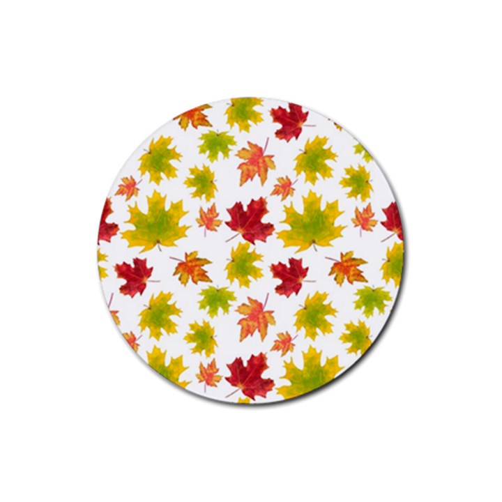 Bright Autumn Leaves Rubber Coaster (Round)