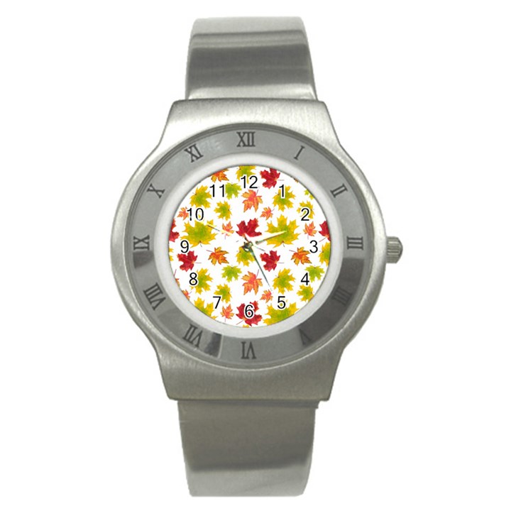 Bright Autumn Leaves Stainless Steel Watch