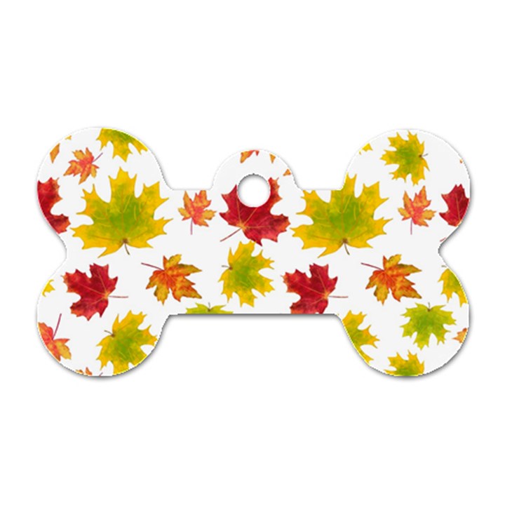 Bright Autumn Leaves Dog Tag Bone (Two Sides)