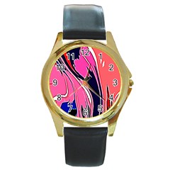 Painted Marble Round Gold Metal Watch