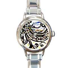 Faux Baroque Print Round Italian Charm Watch