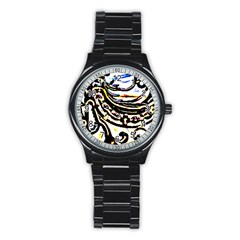 Faux Baroque Print Stainless Steel Round Watch by 3cl3ctix