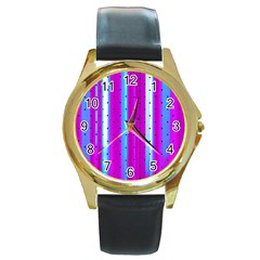 Warped Stripy Dots Round Gold Metal Watch by essentialimage365