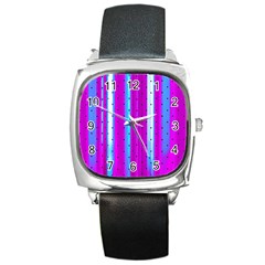 Warped Stripy Dots Square Metal Watch by essentialimage365