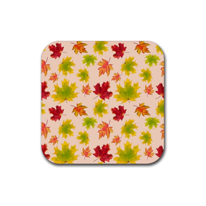 Bright Autumn Leaves Rubber Coaster (Square)