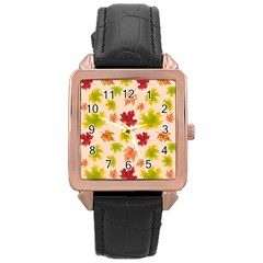 Bright Autumn Leaves Rose Gold Leather Watch  by SychEva