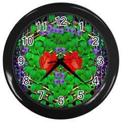 A Island Of Roses In The Calm Sea Wall Clock (Black)