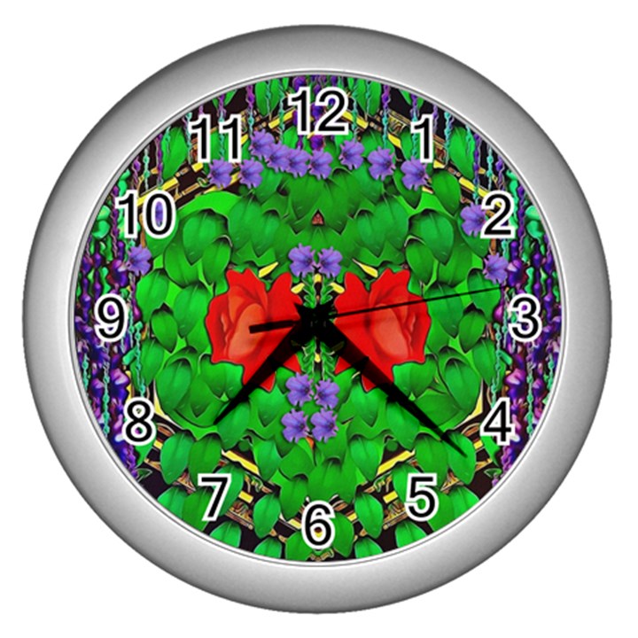 A Island Of Roses In The Calm Sea Wall Clock (Silver)