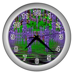 A Island Of Flowers In The Calm Sea Wall Clock (silver) by pepitasart