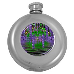 A Island Of Flowers In The Calm Sea Round Hip Flask (5 Oz) by pepitasart