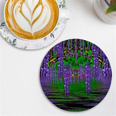 A Island Of Flowers In The Calm Sea Uv Print Round Tile Coaster by pepitasart