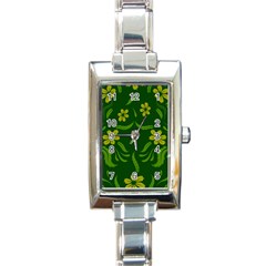 Folk Flowers Print Floral Pattern Ethnic Art Rectangle Italian Charm Watch by Eskimos