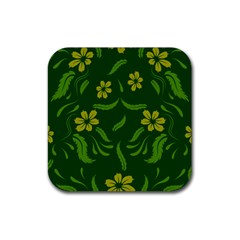 Folk Flowers Print Floral Pattern Ethnic Art Rubber Coaster (square) by Eskimos