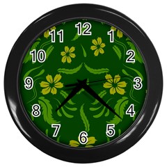 Folk Flowers Print Floral Pattern Ethnic Art Wall Clock (black) by Eskimos