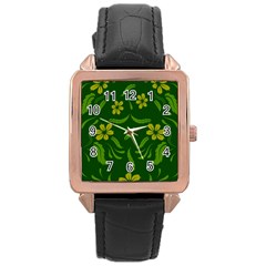 Folk Flowers Print Floral Pattern Ethnic Art Rose Gold Leather Watch  by Eskimos