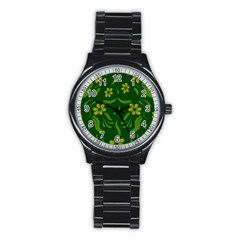 Folk Flowers Print Floral Pattern Ethnic Art Stainless Steel Round Watch by Eskimos