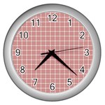 Abstrait carreaux rose/blanc Wall Clock (Silver) Front