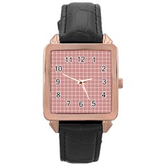 Abstrait Carreaux Rose/blanc Rose Gold Leather Watch  by kcreatif