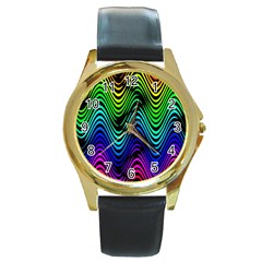 Abstract Rainbow Curves Pattern Round Gold Metal Watch