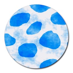 Cloudy Watercolor, Blue Cow Spots, Animal Fur Print Round Mousepads by Casemiro