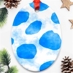 Cloudy Watercolor, Blue Cow Spots, Animal Fur Print Ornament (oval)