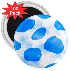 Cloudy Watercolor, Blue Cow Spots, Animal Fur Print 3  Magnets (100 Pack) by Casemiro