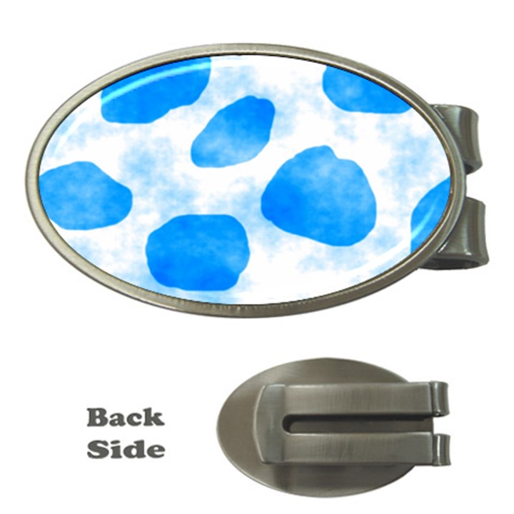 Cloudy watercolor, blue cow spots, animal fur print Money Clips (Oval) 