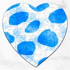 Cloudy Watercolor, Blue Cow Spots, Animal Fur Print Jigsaw Puzzle (heart) by Casemiro