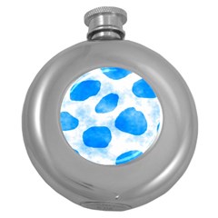 Cloudy Watercolor, Blue Cow Spots, Animal Fur Print Round Hip Flask (5 Oz) by Casemiro