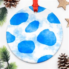 Cloudy Watercolor, Blue Cow Spots, Animal Fur Print Round Ornament (two Sides)