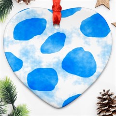 Cloudy Watercolor, Blue Cow Spots, Animal Fur Print Heart Ornament (two Sides)