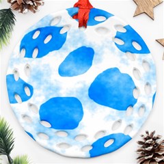 Cloudy Watercolor, Blue Cow Spots, Animal Fur Print Round Filigree Ornament (two Sides)