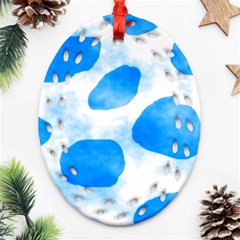 Cloudy Watercolor, Blue Cow Spots, Animal Fur Print Ornament (oval Filigree)