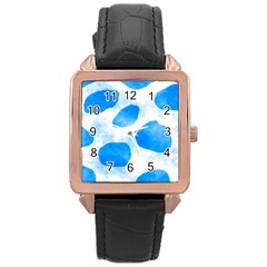 Cloudy Watercolor, Blue Cow Spots, Animal Fur Print Rose Gold Leather Watch  by Casemiro