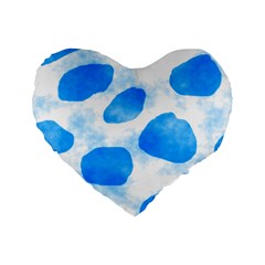 Cloudy Watercolor, Blue Cow Spots, Animal Fur Print Standard 16  Premium Flano Heart Shape Cushions by Casemiro