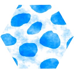 Cloudy Watercolor, Blue Cow Spots, Animal Fur Print Wooden Puzzle Hexagon by Casemiro