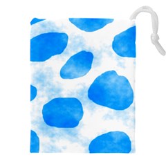 Cloudy Watercolor, Blue Cow Spots, Animal Fur Print Drawstring Pouch (4xl) by Casemiro