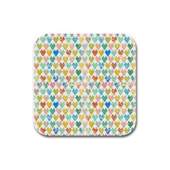 Multicolored Hearts Rubber Square Coaster (4 Pack) by SychEva