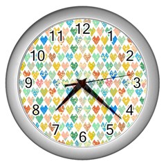 Multicolored Hearts Wall Clock (silver) by SychEva