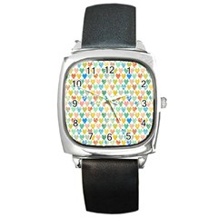 Multicolored Hearts Square Metal Watch by SychEva