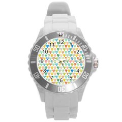 Multicolored Hearts Round Plastic Sport Watch (l)