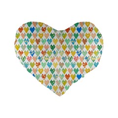 Multicolored Hearts Standard 16  Premium Heart Shape Cushions by SychEva