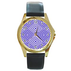 Illusion Waves Pattern Round Gold Metal Watch by Sparkle