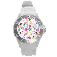 Abstract Multicolored Shapes Round Plastic Sport Watch (l)